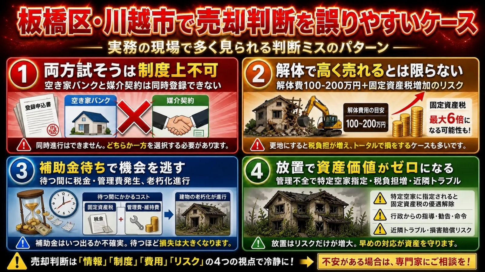 板橋区・川越市で売却判断を誤りやすい4つのケースを警告する図解