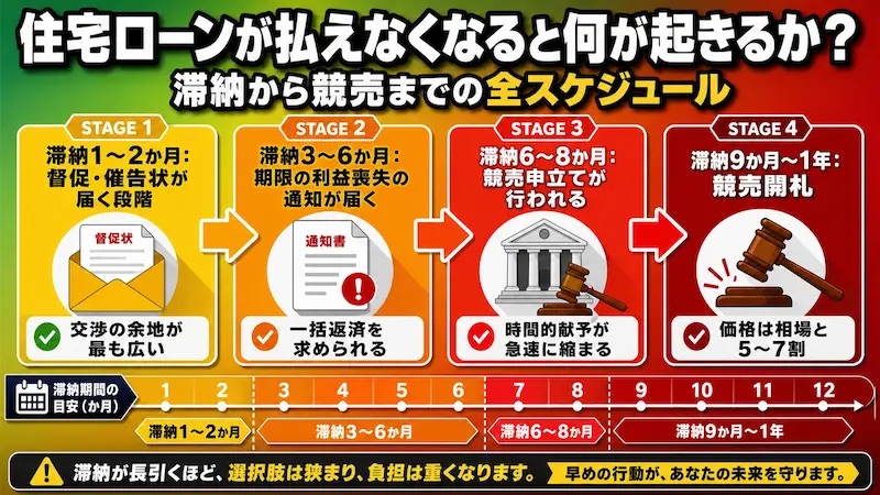 住宅ローン滞納から競売までの全スケジュール—4段階の流れ