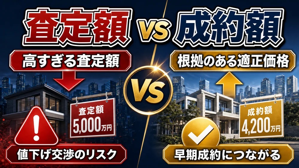 査定額と成約額の違い、高預かりの仕組みを解説する比較インフォグラフィック