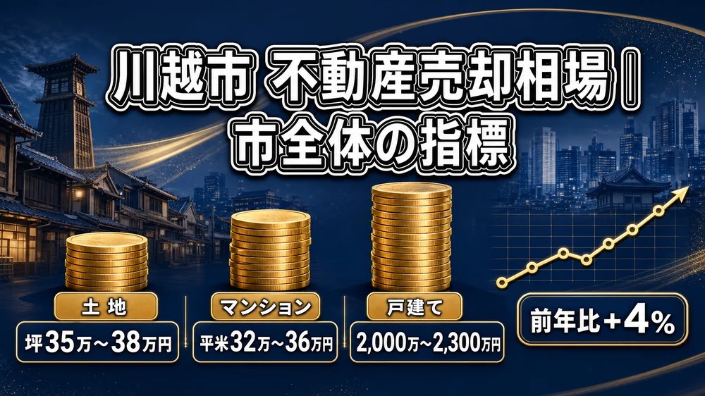 川越市の土地・マンション・戸建ての売却相場を比較したインフォグラフィック